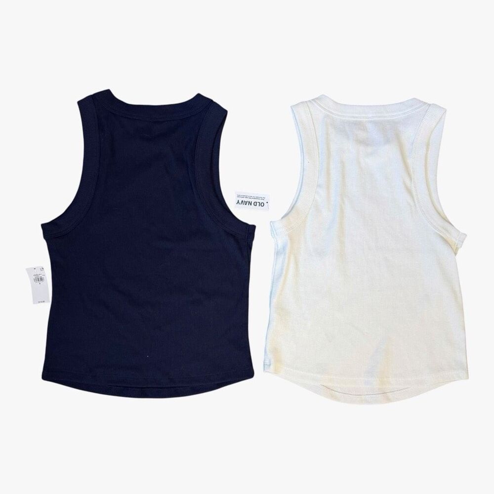 NWT Old Navy Snug Crop Ribbed Tank Top Lot 2 Pack Small White Navy High Neck - Picture 9 of 9